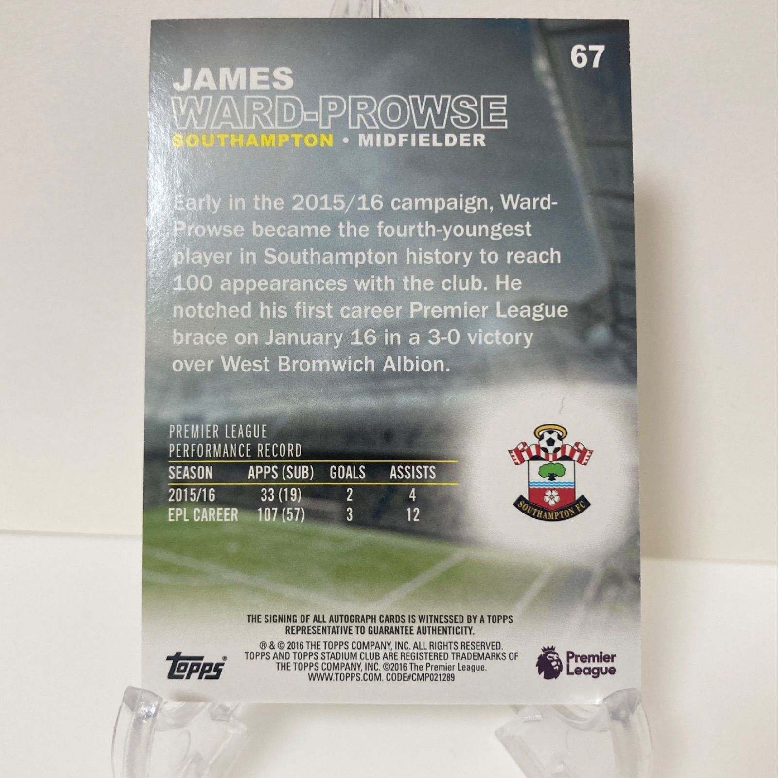 ジェームズ・ウォード＝プラウズ 直筆サイン 2016 Topps Stadium Club Premier League Auto James  Ward-Prowse - メルカリ