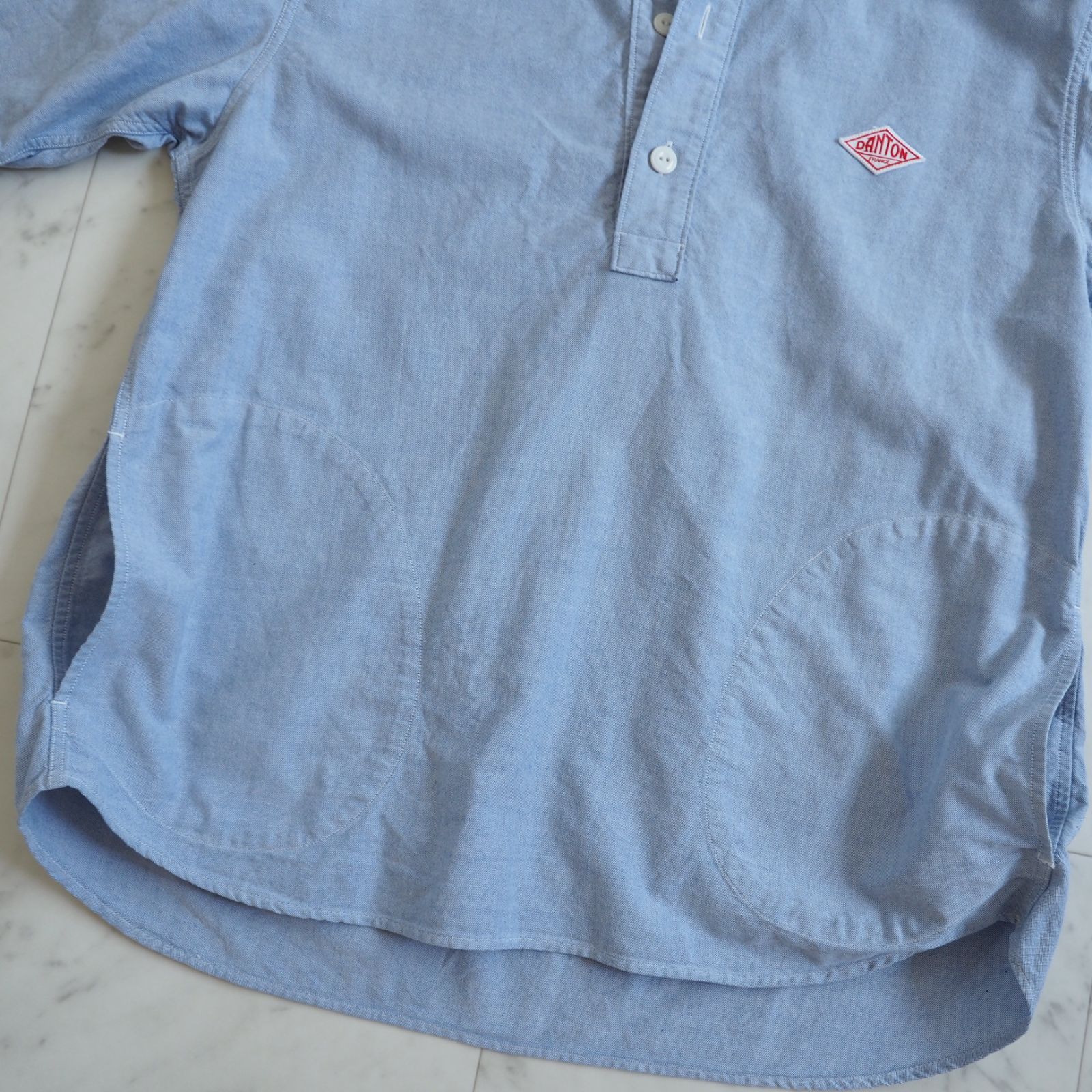 DANTON ダントン】オックスフォード丸襟プルオーバーシャツ 40 ブルー