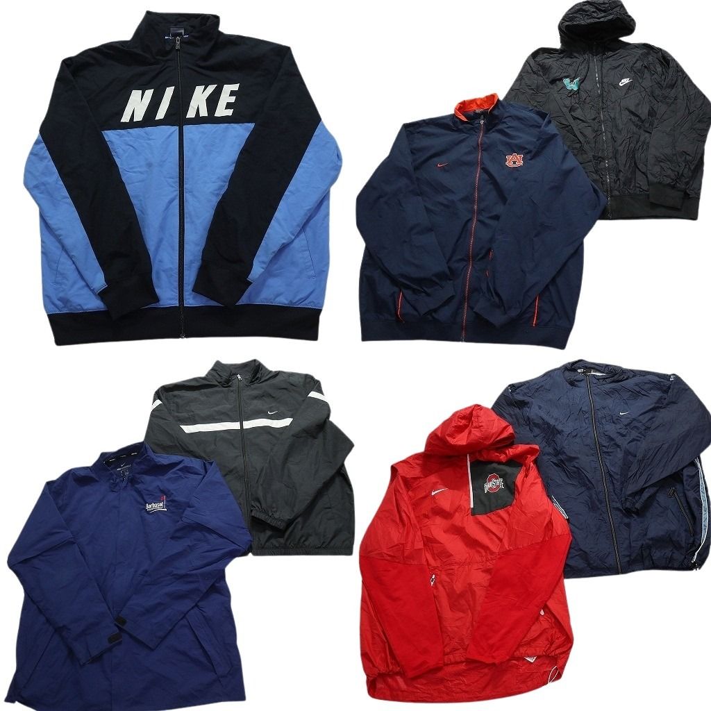 古着卸 まとめ売り ナイキ ウインドブレーカー ジャケット 7枚セット (メンズ 2XL /3XL ) NIKE ロゴドン フルジップ ブラック MX3934