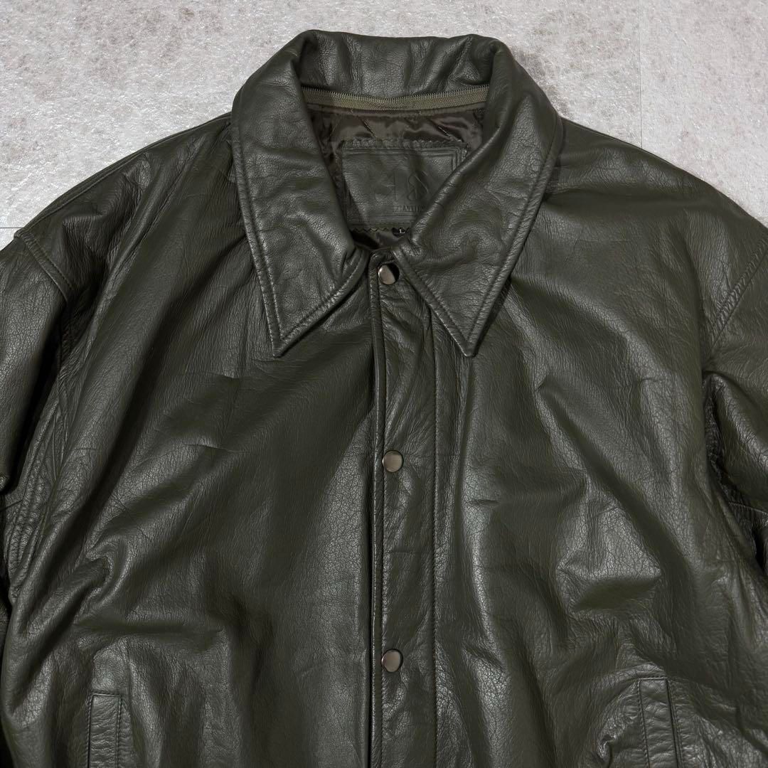 リブ付きレザージャケット ブルゾン 襟付き 短丈 軽量 中綿