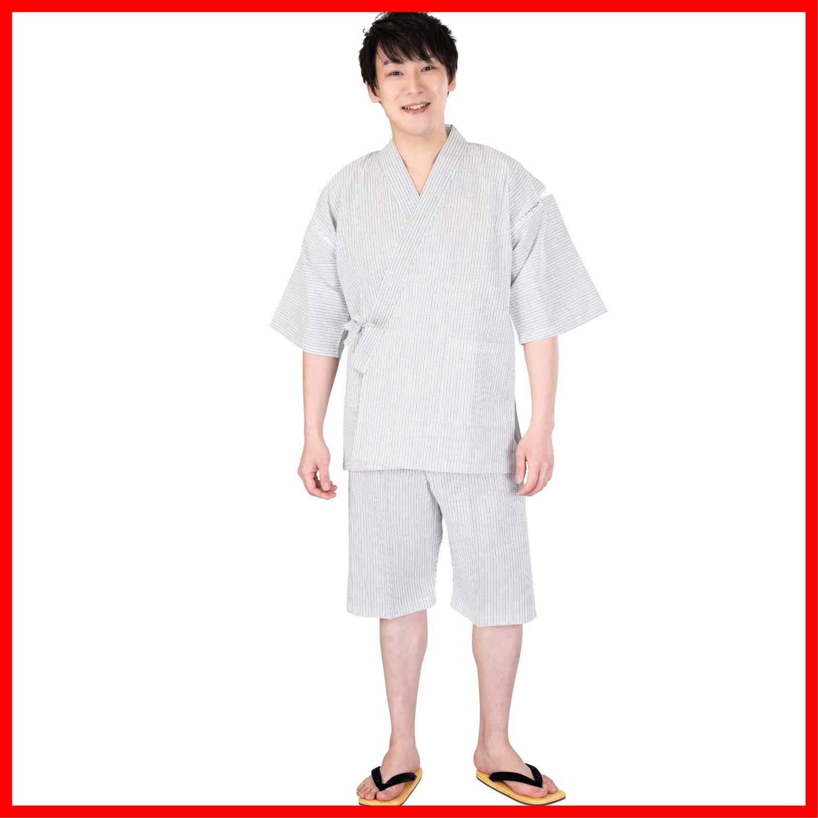 あい藍 クールな子持ち縞 メンズ洗えるしじら織甚平 綿