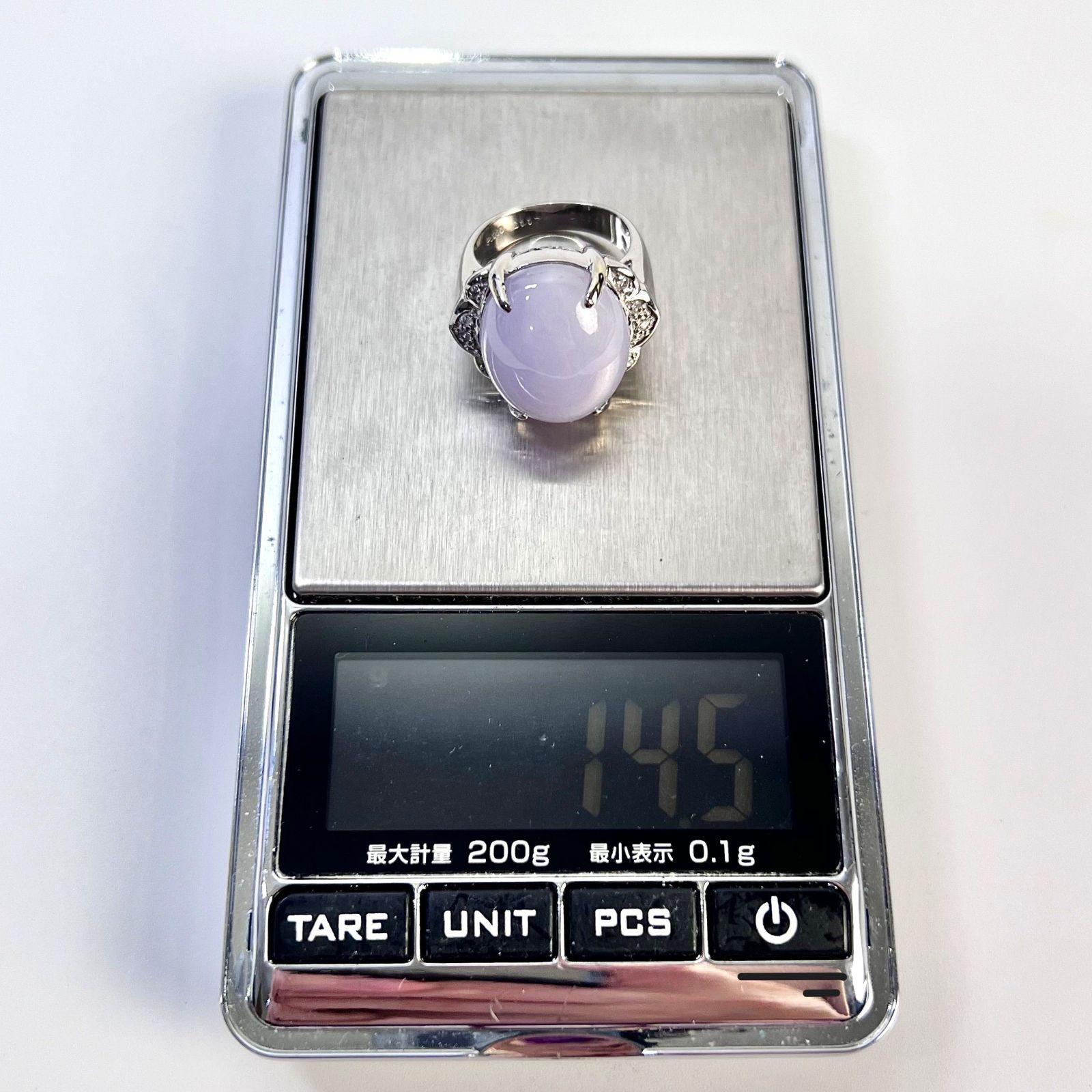 Pt900 天然 翡翠 ラベンダージェイダイト ダイヤ リング 10号 J21.17ct