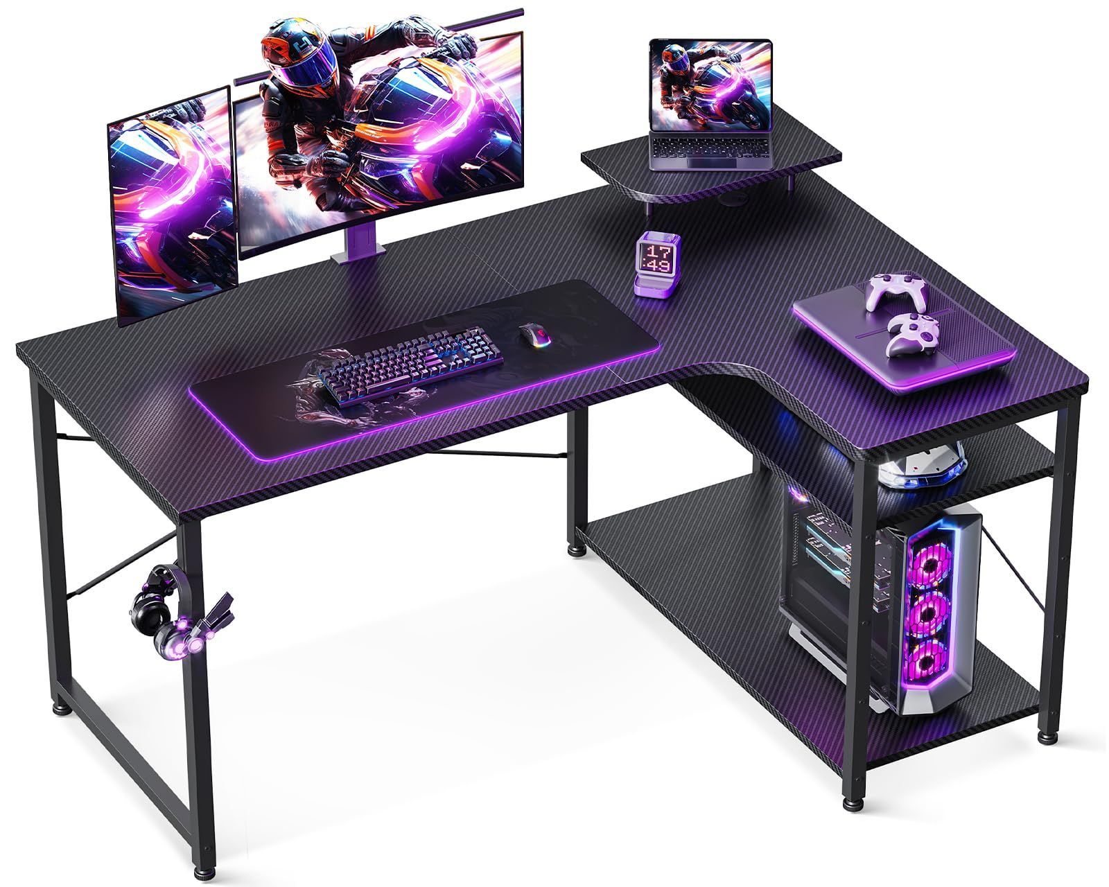 机 pcデスク デスク desk 棚付き l字デスク オフィスデスク ワークデスク 幅110 在宅勤務 子 パソコンデスク 作業机 L字型 ゲーミングデスク ゲームデスク 組立簡単 ODK カーボンブラック 右棚