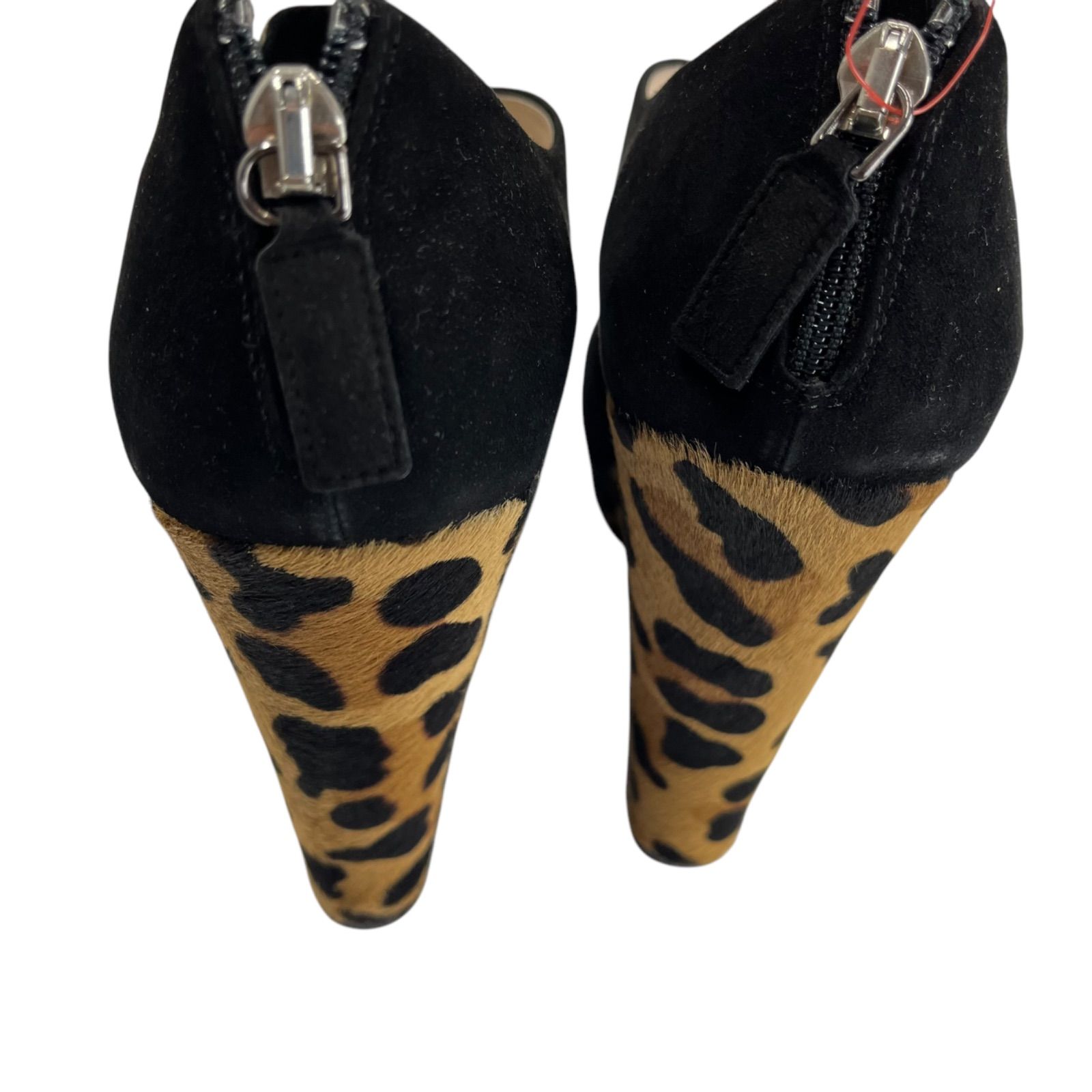 美品 プラダ PRADA レオパード ハラコ スエード オープントゥ