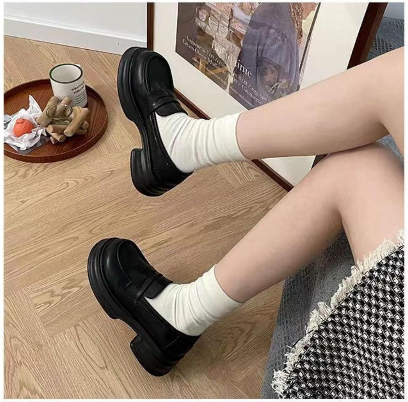 goodspoon] コインローファー オシャレ シンプル 厚底 快適 シューズ レディース カジュアル 学生 定番 ソフトクッション 太め 走れる  美しい 綺麗 疲れない ヒール 滑りにくい 靴 ウェッジ 痛くない [マットブラック] [24.5 cm] - メルカリ