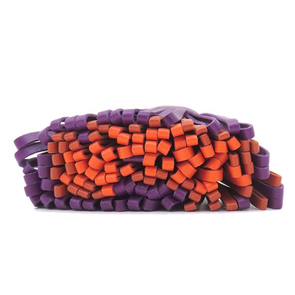 エルメス HERMES キーリング カルメン トリコロール ラムスキン バイオレット×カーネリアン×オレンジポピー 紫 赤茶 オレンジ フリンジ U刻印 箱