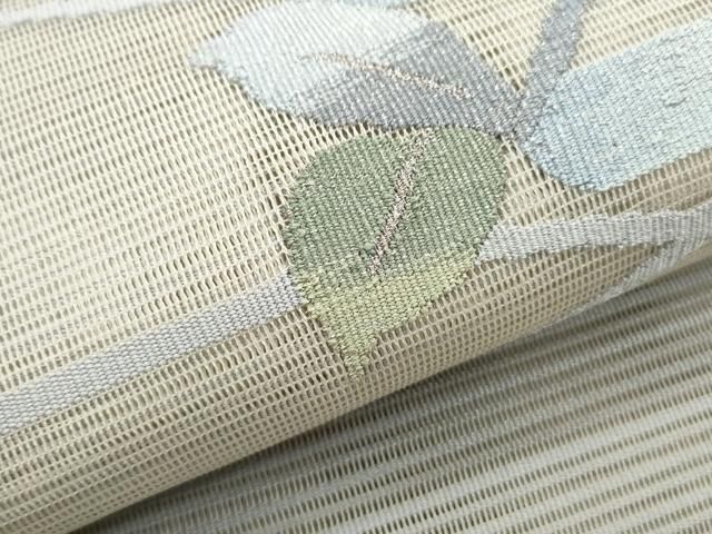 夏物 絽綴れ 八寸名古屋帯 （アラベスク文） 正絹美品 平和屋着物＊夏物 絽綴れ 八寸名古屋帯 吉祥花文 金銀糸 正絹