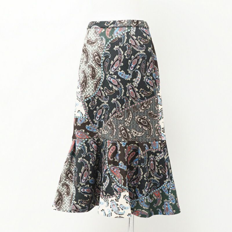 GRACE CONTINENTAL グレースコンチネンタル ≪キルトペイズリープリントスカート≫マーメイドスカート サイズ38 中綿 グリーン
