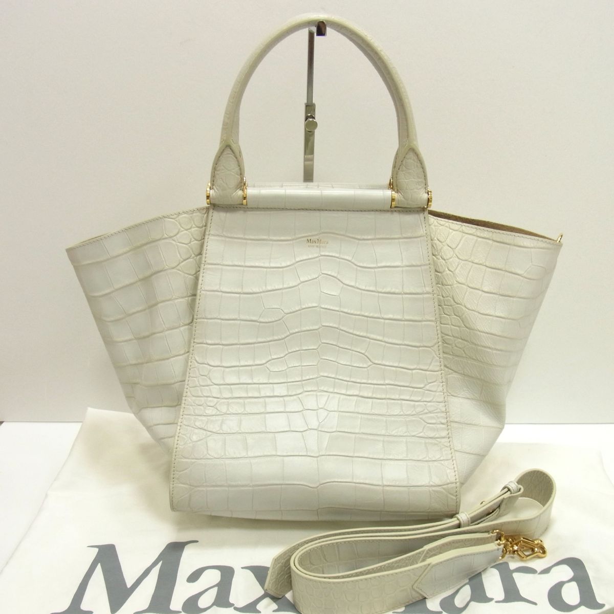 【美品】MaxMara クロコダイル型押しハンドバッグ Max Mara マックスマーラ MAX MARA 2WAY ハンドバッグ