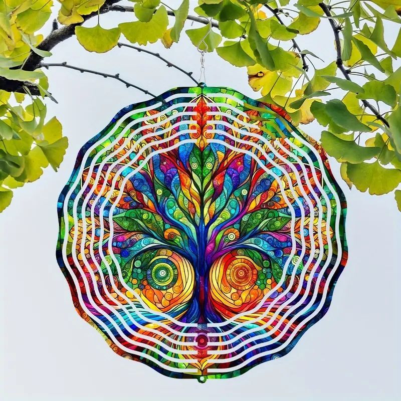 【自然と調和するデザイン】ライフツリー メタルウィンドスピナー - 四季折々の庭＆パティオデコレーション、屋外空間に最適な25.4cmアートオーナメント