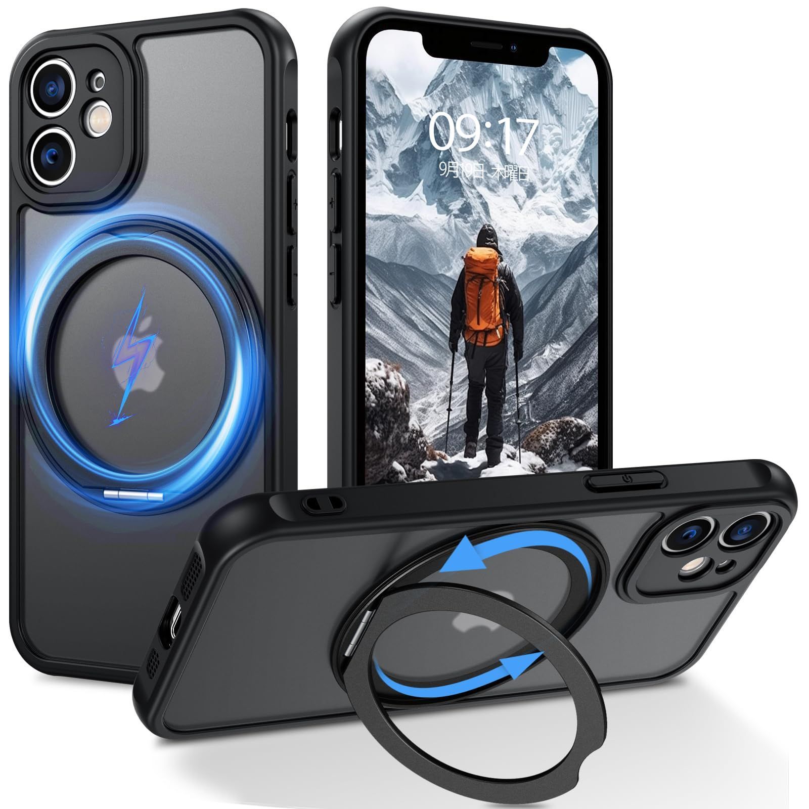 新品 Telaso iPhone 12 Mini ケース MagSafe対応 アイフォン12mini ケース マグネット搭載 スタンド機能 360°回転可能 マット感 耐衝撃 いphone12 mini カバー 指紋防止 一体型 薄型 TPU 車載ホルダー対応