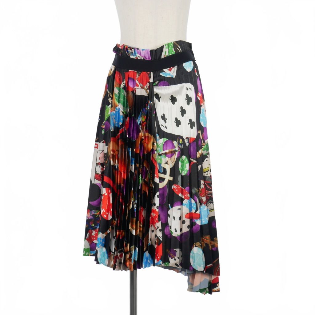 バレンシアガ BALENCIAGA 19SS カジノ プリント ミディアム スカート ウエストロゴ 38 マルチ 529757 TEL45