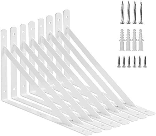 150x95x16mm_白い BUYIJIUGE棚受け金具L字型 アイアンブラケット 8本セット ビス付き (150x95x16mm， 白い)