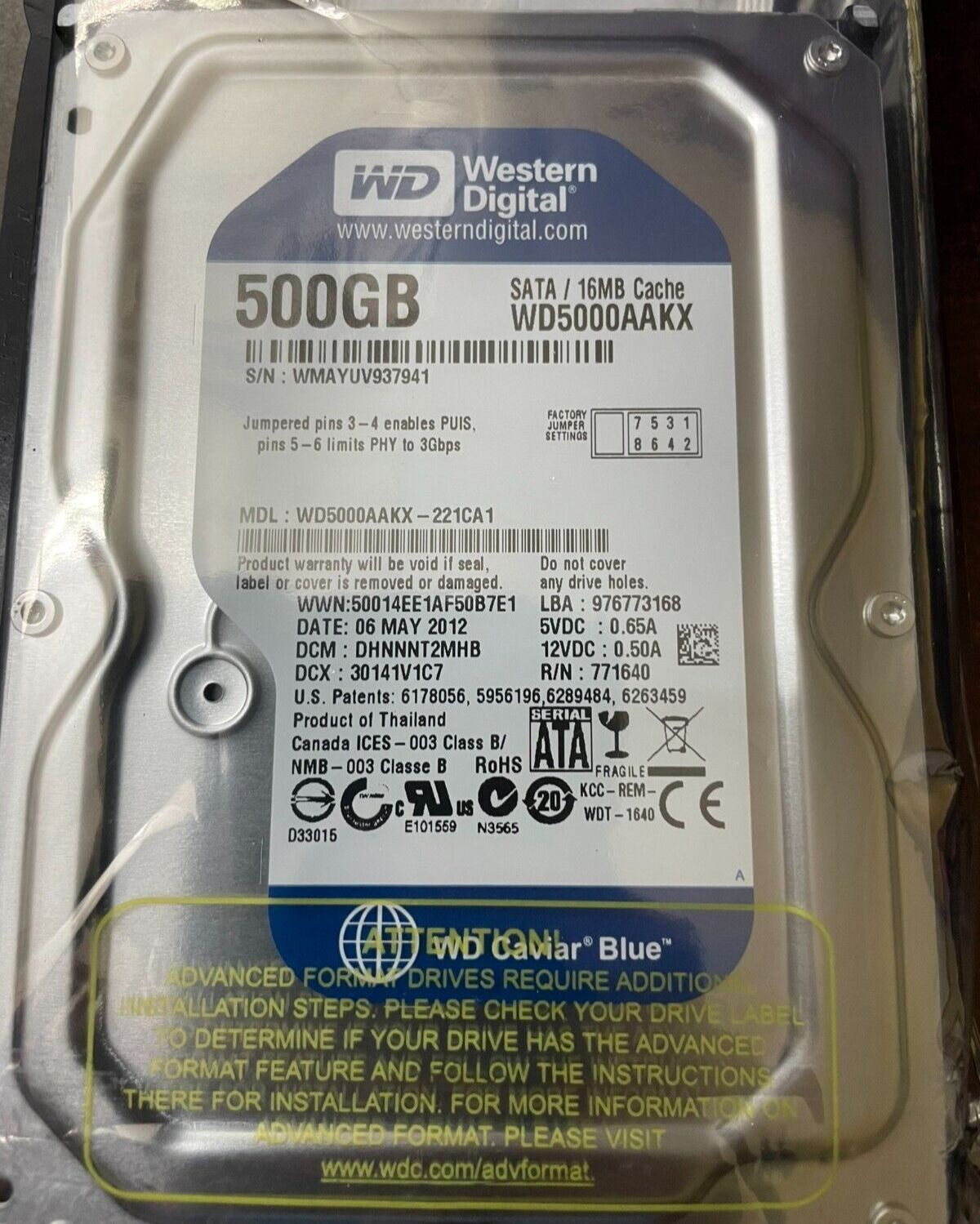 Western Digital 500GB Hard Drive - WD5000AAKX