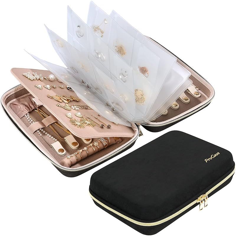 ProCase ジュエリーボックス ジュエリー収納 透明ポケット 女性 宝石箱 アクセサリー収納 オーガナイザー ルーズリーフ 小物入れ - ブラック 0