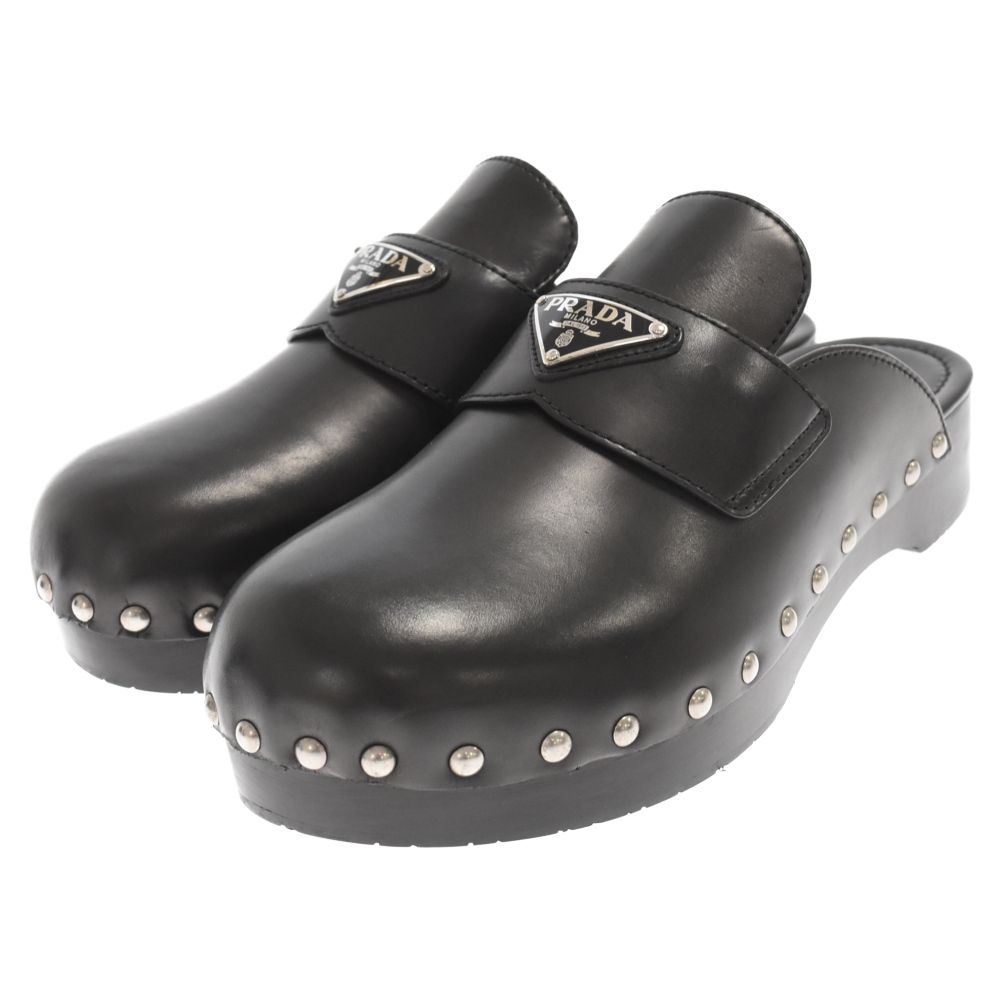 専用PRADA クロッグサンダル PRADA 良品 プラダ トライアングルロゴ スタッズ レザー