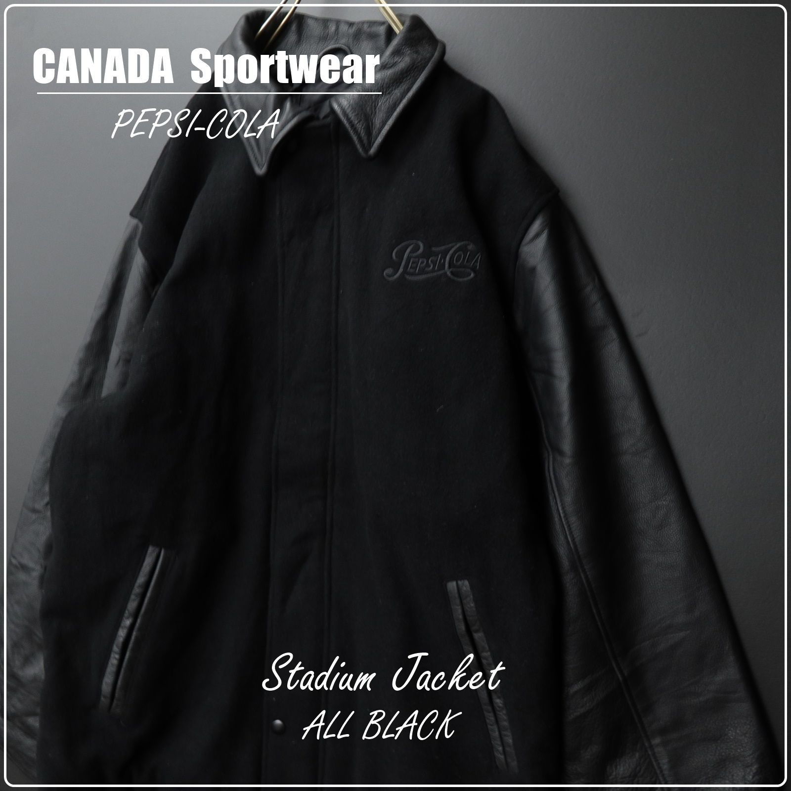 90s Vintage US古着CANADA Sportswear カナダ スポーツウェア スタジャン ペプシ 企業 SIZE L オールブラック 90's 90年代 希少アイテム