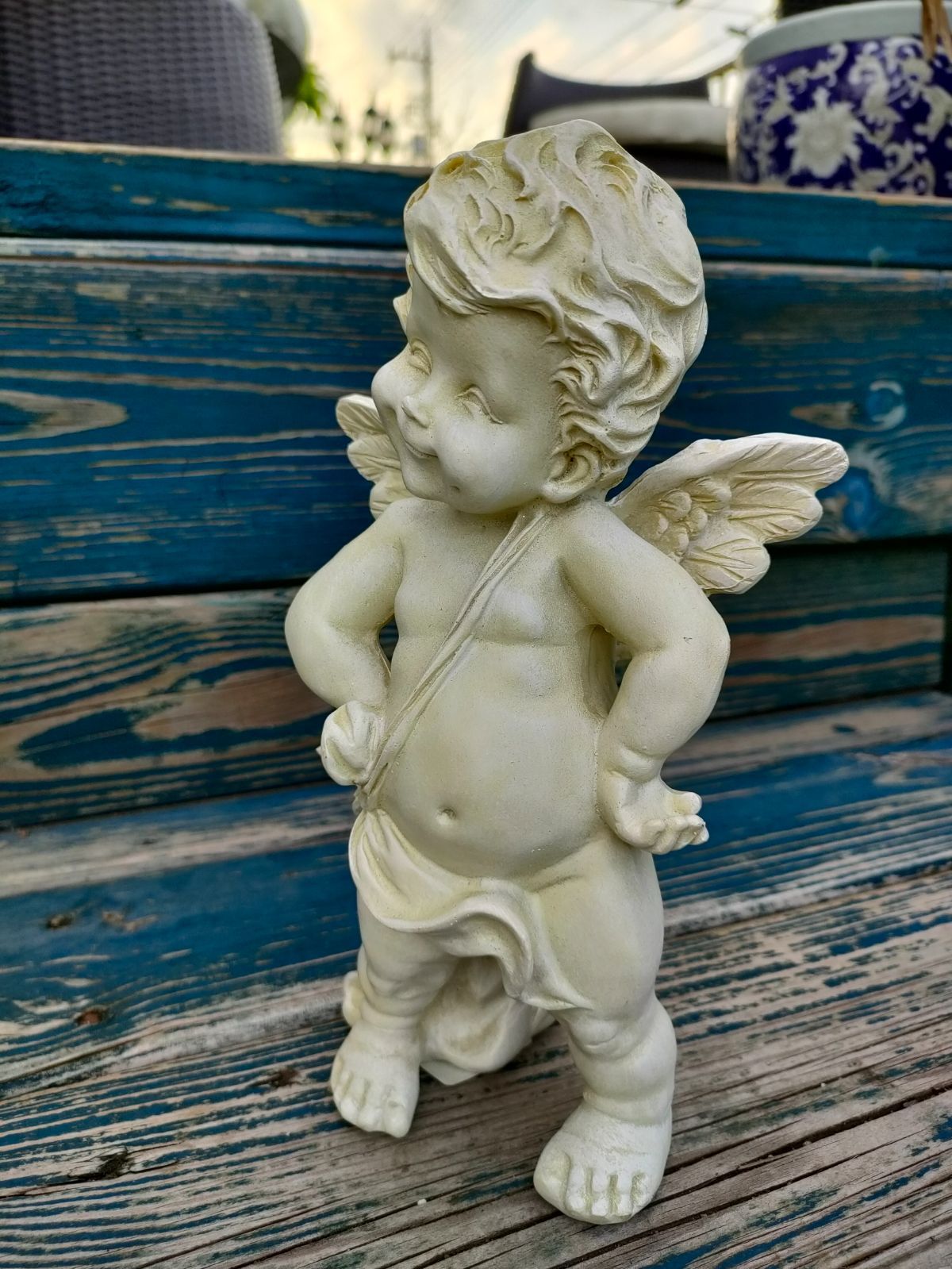 アンティーク風ガーデンオーナメント　天使像　3人のエンジェル　レジン製　置物 スリーエンジェルBスマイルガーデン 置物 アンティーク オーナメント