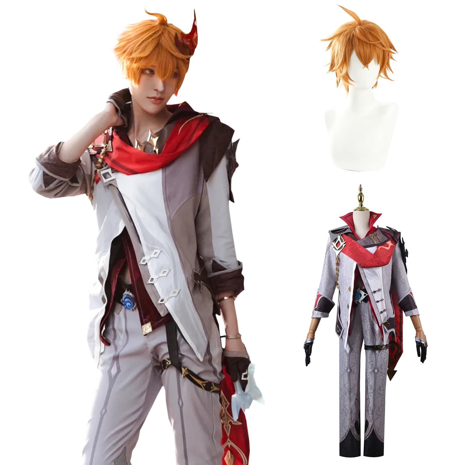 五次元 精巧 高品質 アヤックス コスプレ ウィッグ付き ファデュイ 原神 コスプレ衣装 フルセット コスチューム 大人用 仮装 文化祭 Genshin Ajax c BJ0927ML04