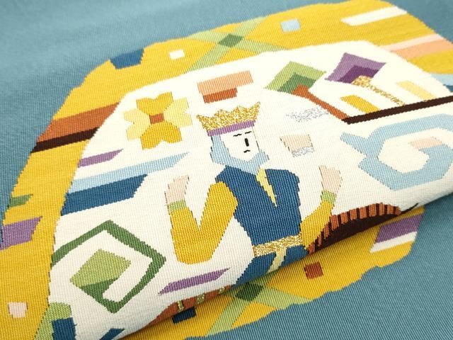 平和屋着物●爪掻き本綴れ　八寸名古屋帯　舞花文　絹鼠色　正絹　逸品　CAAY9830hy 平和屋着物○爪掻き本綴れ 八寸名古屋帯 狩猟文 金銀糸 正絹 逸品