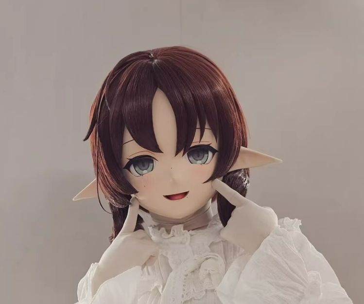 ★即納 全頭マスク カツラ付き ロック付き NO.472 小さめ ドール ヘッドロリータ人形 コスプレ 変身 仮装 着ぐるみ kigurumi 二次元