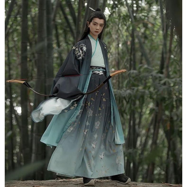 ♥ 中華コスプレ衣装 羽織付き3点セット メンズ チャイナ服 漢服 暗色系 グラデーション 中華服 交差襟 花 タンチョウ 鶴 刺繍 プリント 大人 BJ0903ML328 WWW_IMPECCABLEHEALTHCARESERVICES_COM