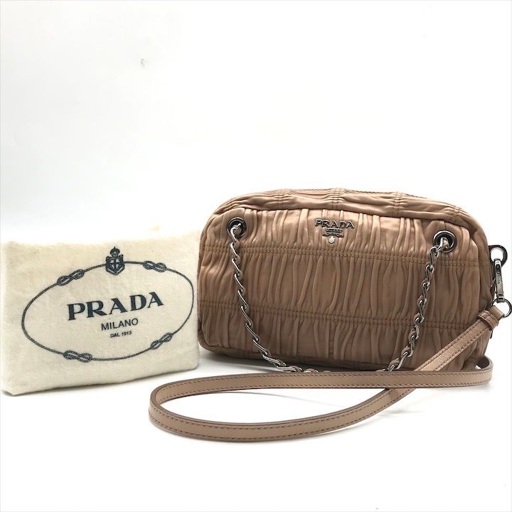 【美品】プラダ 2way ギャザー ショルダーバッグ ロゴ セール】プラダ*2WAYナイロンギャザーショルダーバッグ*1BA173