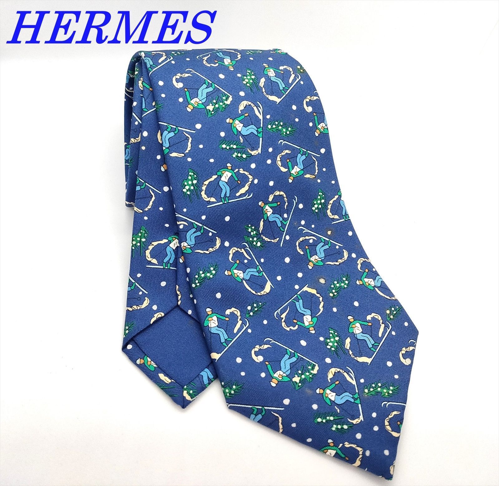HERMES エルメス ネクタイ 紺 スキー シルク100％ 美品 (927ｰ2) - メルカリ