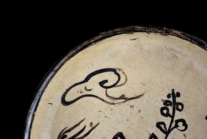 蔵C5807 古民藝 古絵瀬戸石皿 幕末 34ｃｍ