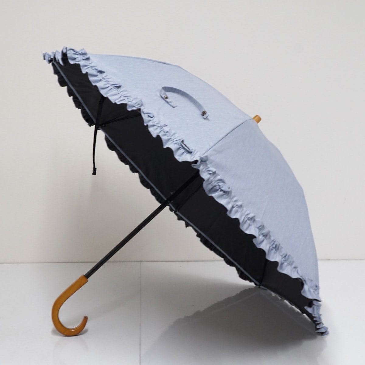 サンバリア100 完全遮光折日傘 USED美品 2段 フリル フロストブルー