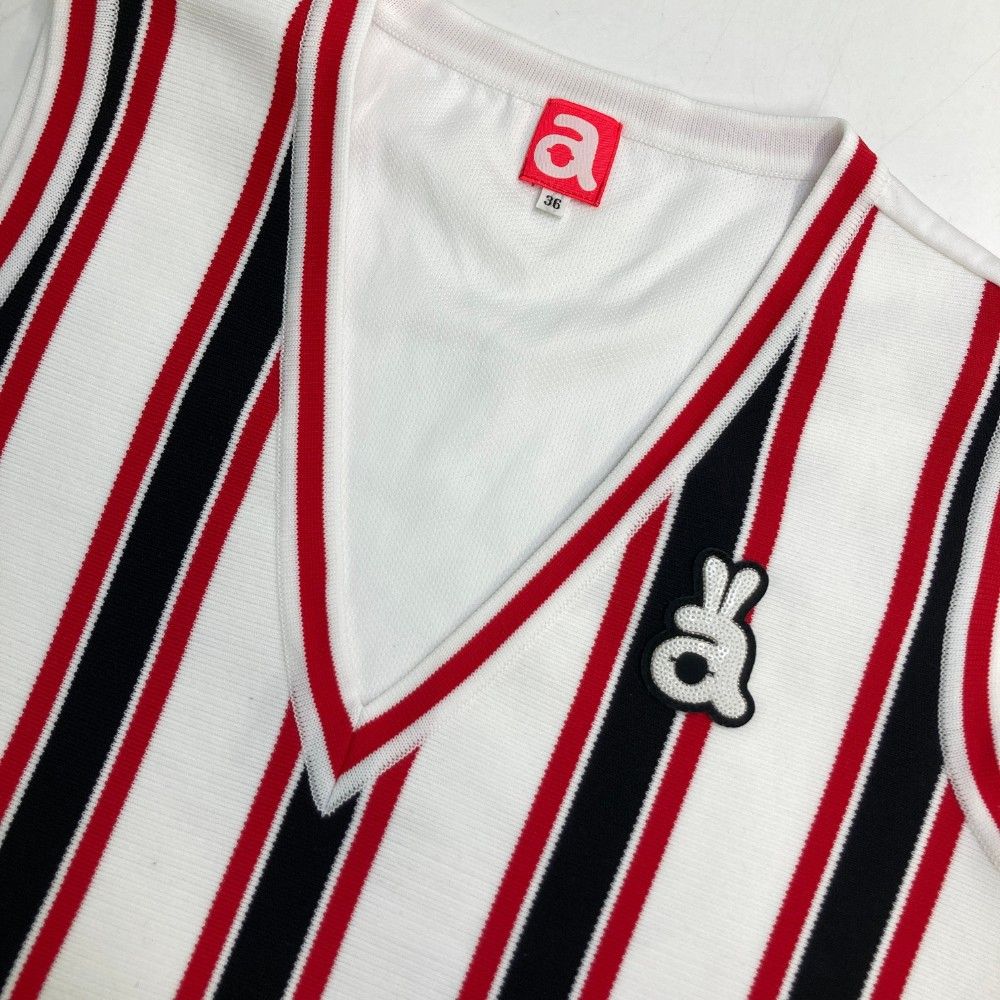 サイズ：36 ARCHIVIO アルチビオ Vネック ニット切替ベスト ストライプ