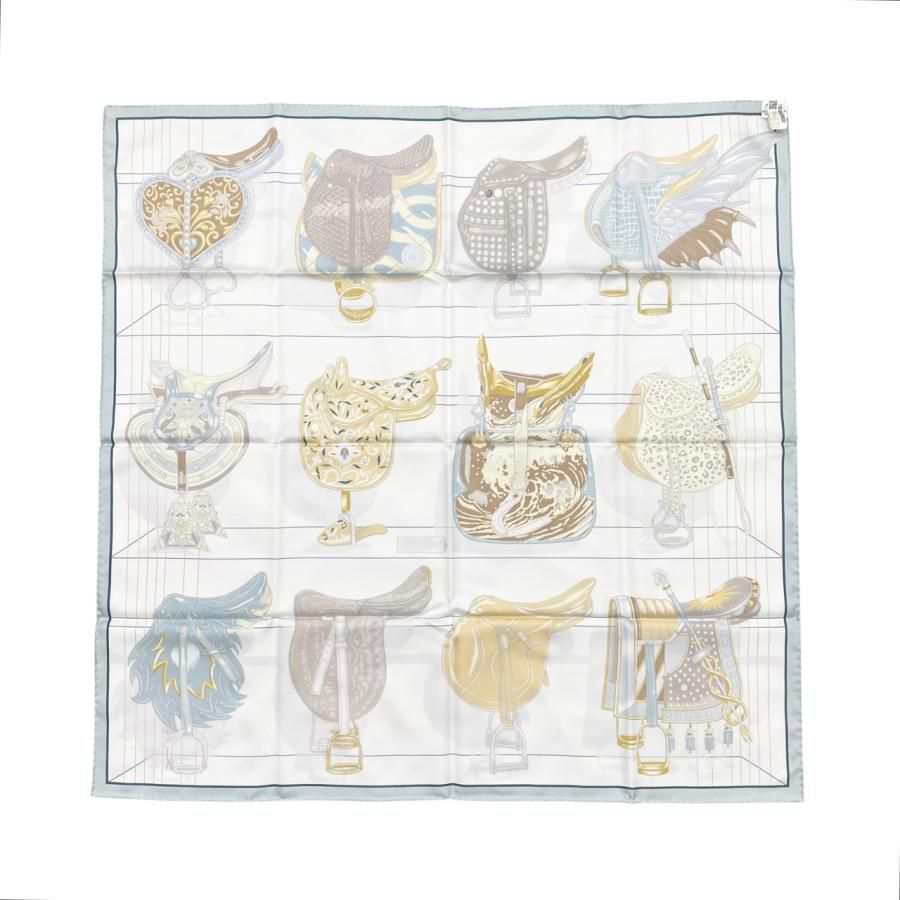 ☆E4259 エルメス シルクスカーフ カレ90 すべては鞍の中に H004204S