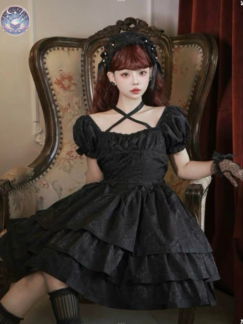 ♥ ロリータ 黒フリルワンピース Mサイズ 撮影会やイベントに