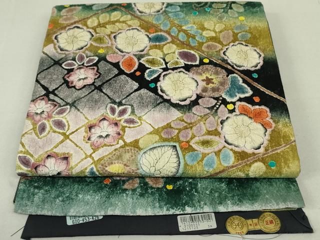 平和屋着物●西陣　太鼓柄袋帯　作家物　結幡　辻が花　証紙付き　正絹　逸品　DAAT0154ob 平和屋着物○西陣 太鼓柄袋帯 作家物 結幡 辻が花 証紙付き 正絹 逸品