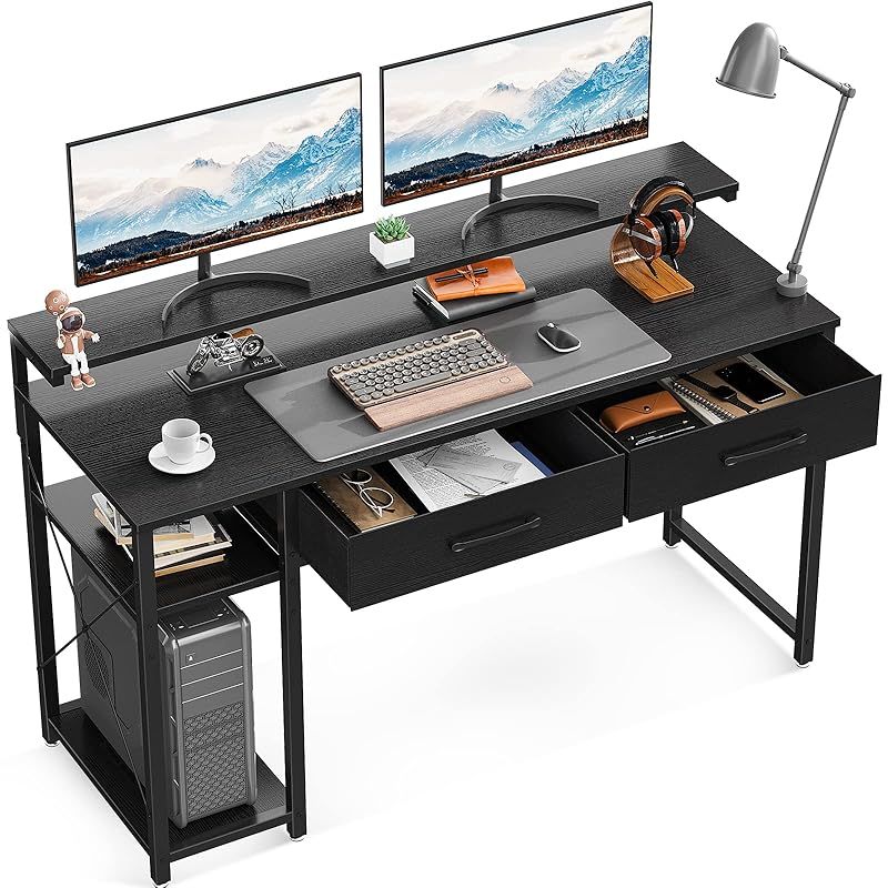 ODK ゲーミングデスク ラック付きデスク 引き出し2杯付き 幅120cm  