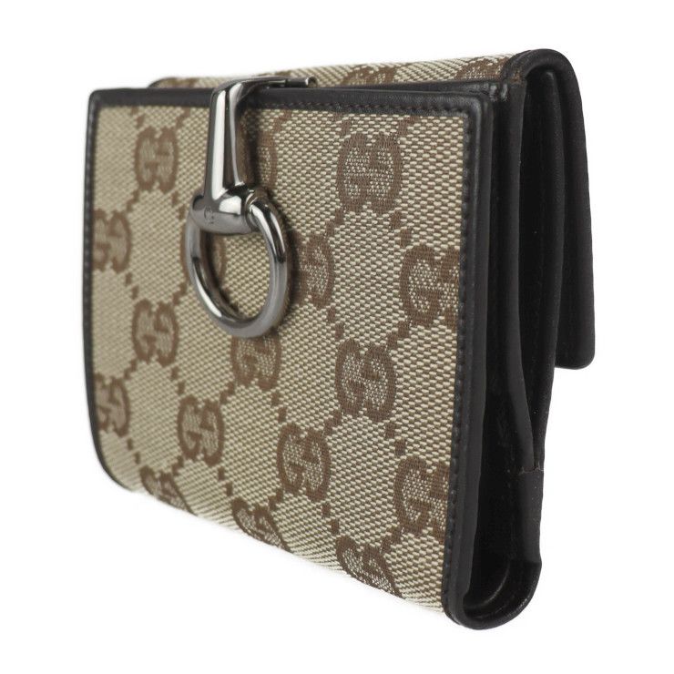 GUCCI グッチ 二つ折り財布 GGキャンバス Gクリップ ブラウン