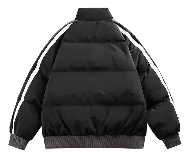 h ヴィンテージ風 配色ライン レタリング スポーティー 中綿ジャケット｜ユニセックス 冬用 厚手 立ち襟アウター