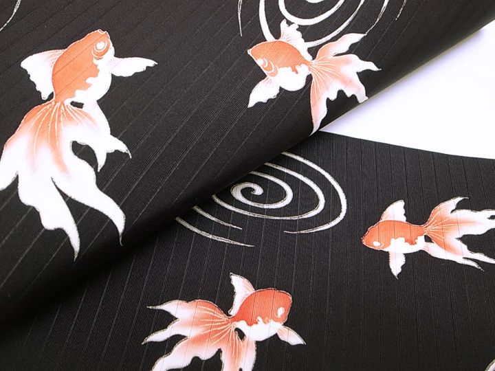 秀美 十日町友禅 絽 金魚 夏物 九寸名古屋帯 正絹 黒地 【公式通販】