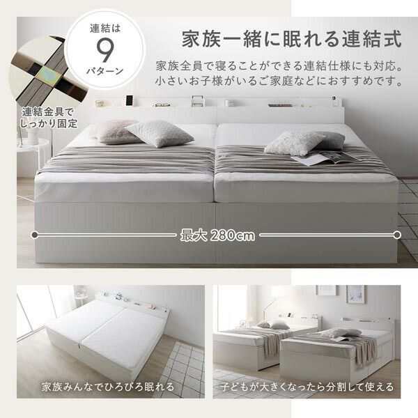 ベッド チェスト 照明宮付 ショート丈ワイドキング200 キングサイズベッド 宮付き SHS＋SHS ショート丈ワイドキング 0 ヘッドレス その他照明宮付 ショート丈ワイドキング200(SHS+SHS ｜RASIK グレー 単品 ボンネルコイル