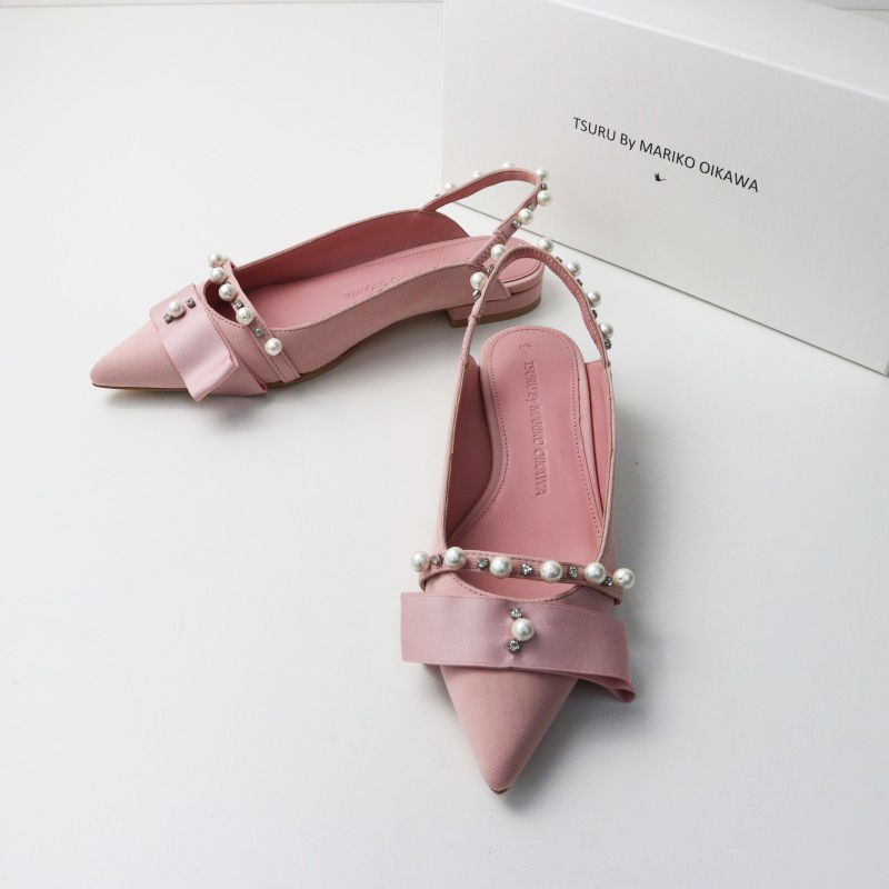 ツルバイマリコオイカワ TSURU By MARIKO OIKAWA Sissi パールビジューリボンフラットシューズ 34|ピンク 22.5cm 2400014469684