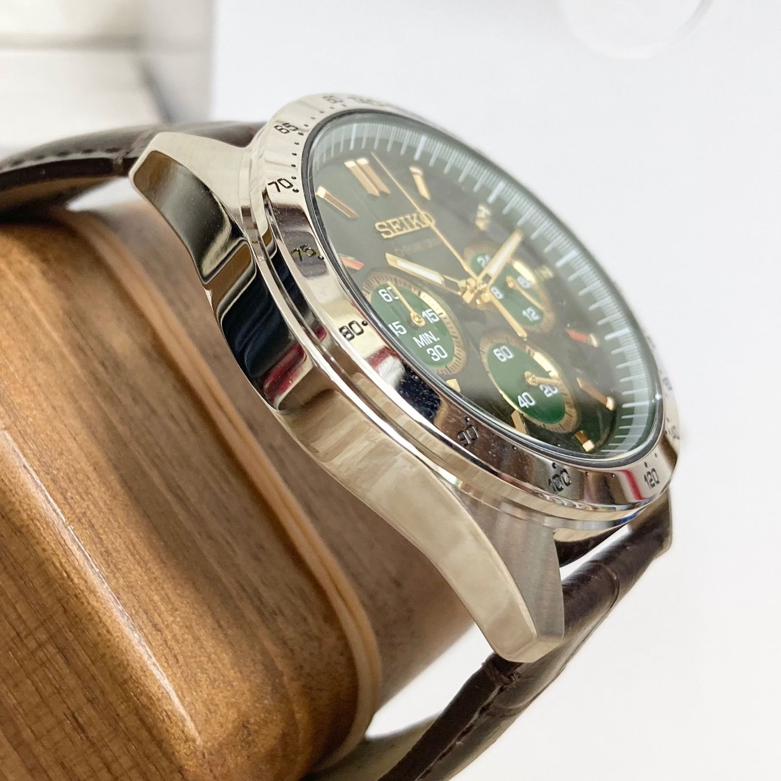SEIKO セイコー SBTR017 クロノグラフ 革ベルト グリーン 腕時計