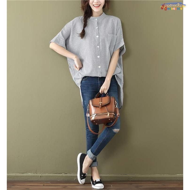 ロングシャツ レディース 夏 チュニック バンドカラー ドルマン袖 ストライプ シャツ ブラウス 切り替え チュニックシャツ トップス 5分袖 きれいめ シャツブラ ロングシャツ レディース 夏 チュニック バンドカラー ドルマン