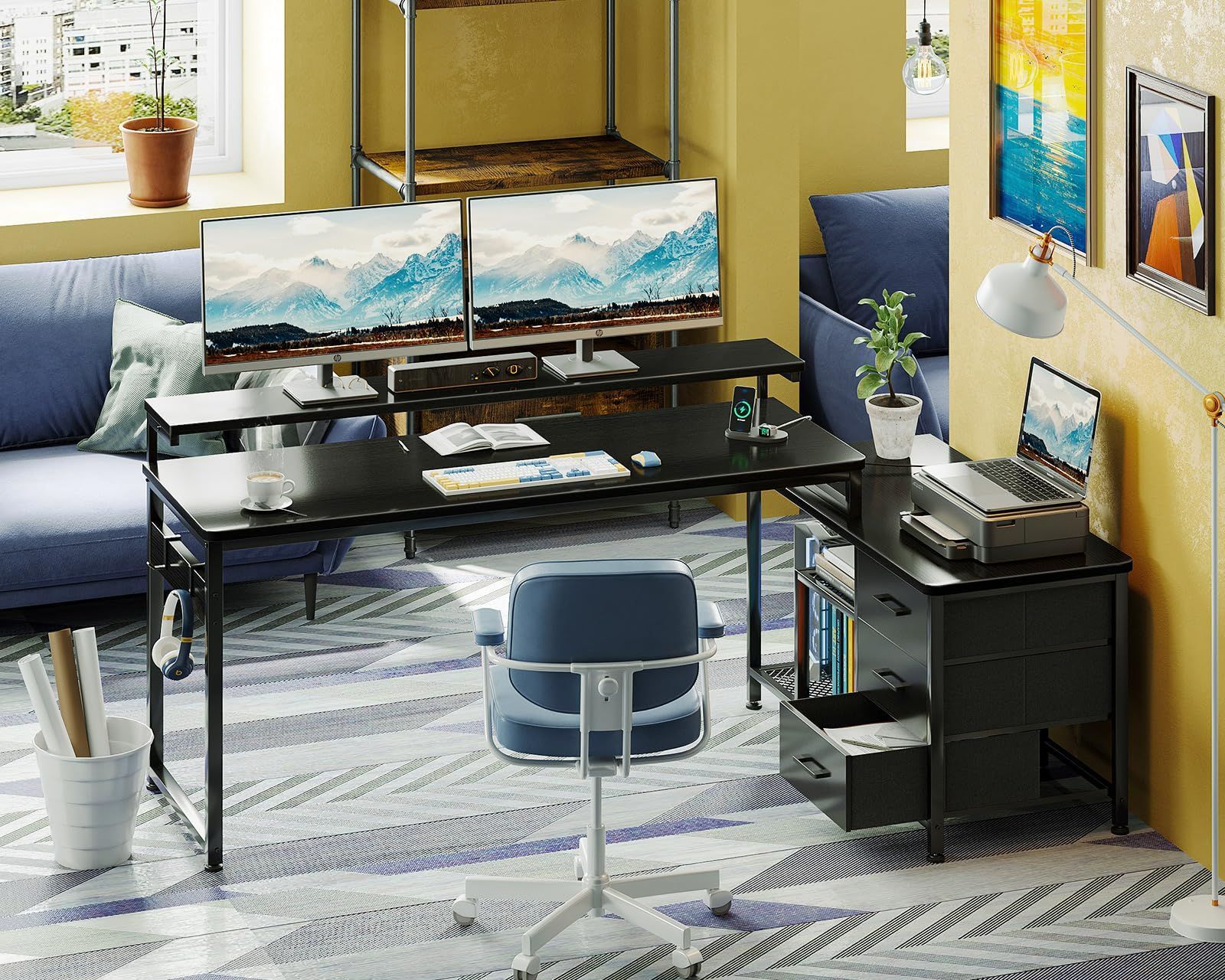 Sunon】電動昇降デスク（120x60cm）メモリー機能付き ダークオーク