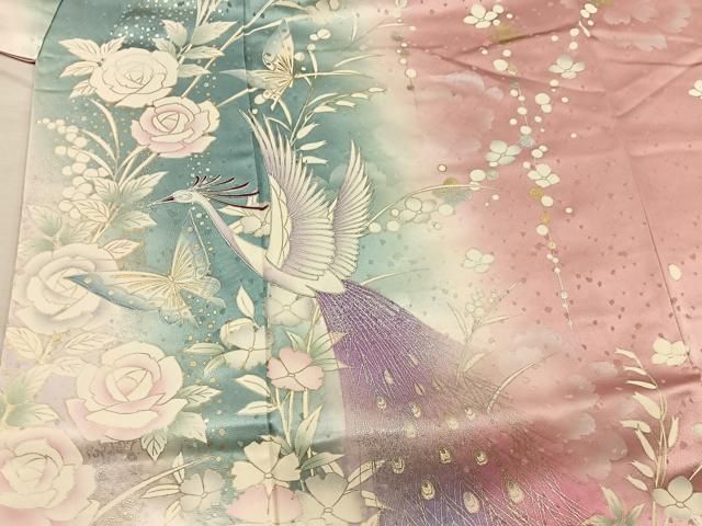 平和屋着物□豪華振袖 孔雀花鳥文 暈し染め 金銀彩 正絹 逸品