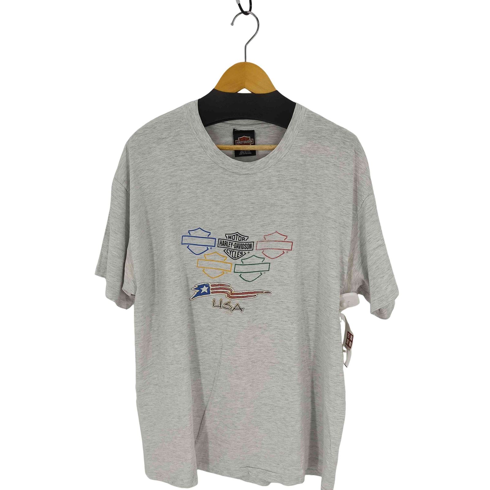 ハーレーダヴィットソン HARLEY DAVIDSON 1995 HANES BEEFYボディ Tシャツ 両面プリント 大判バックプリント 霜降りグレー メンズ JPN：XL 