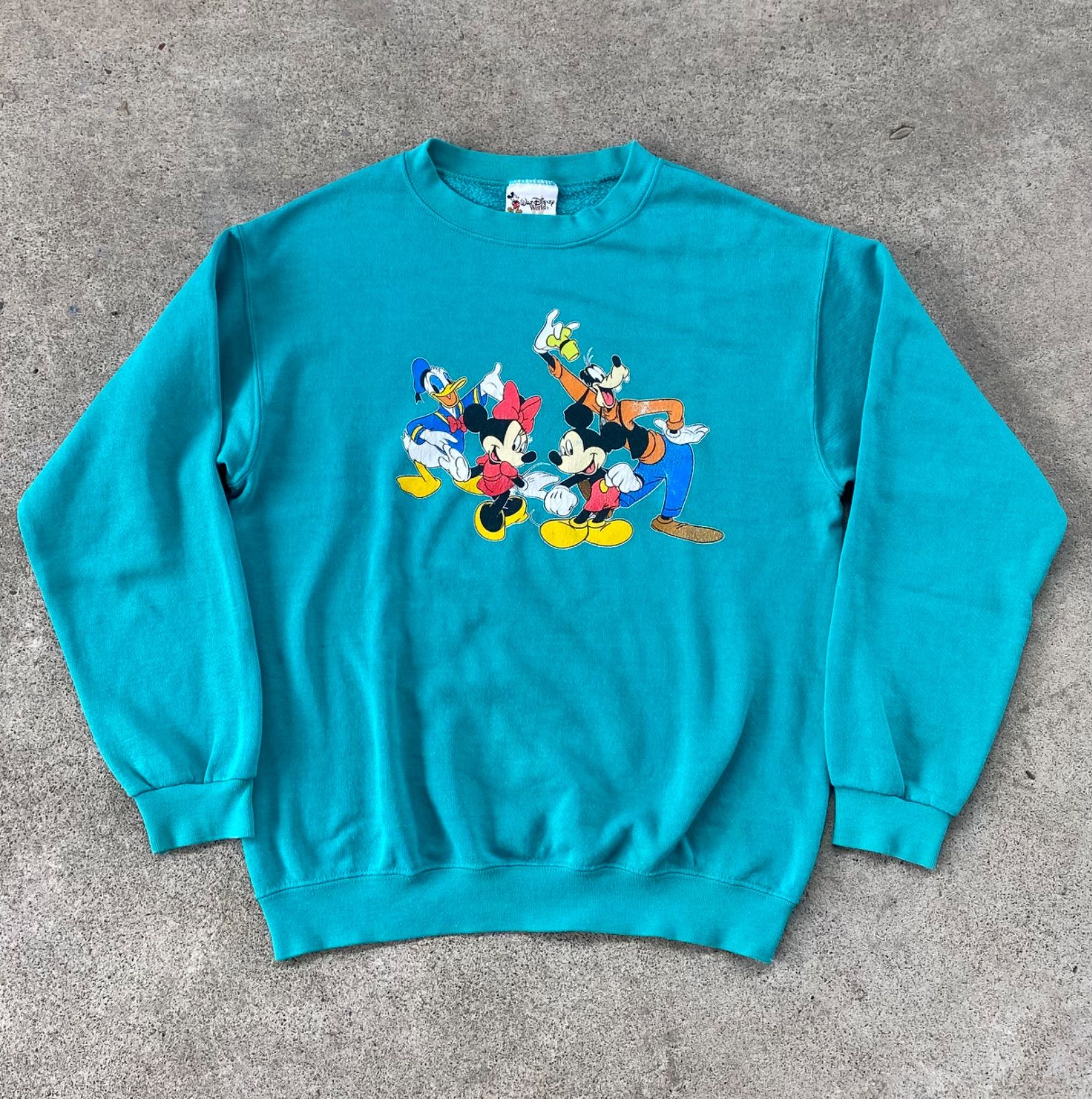 90's】Disney Mickey & Friends スウェット ターコイズグリーン USA