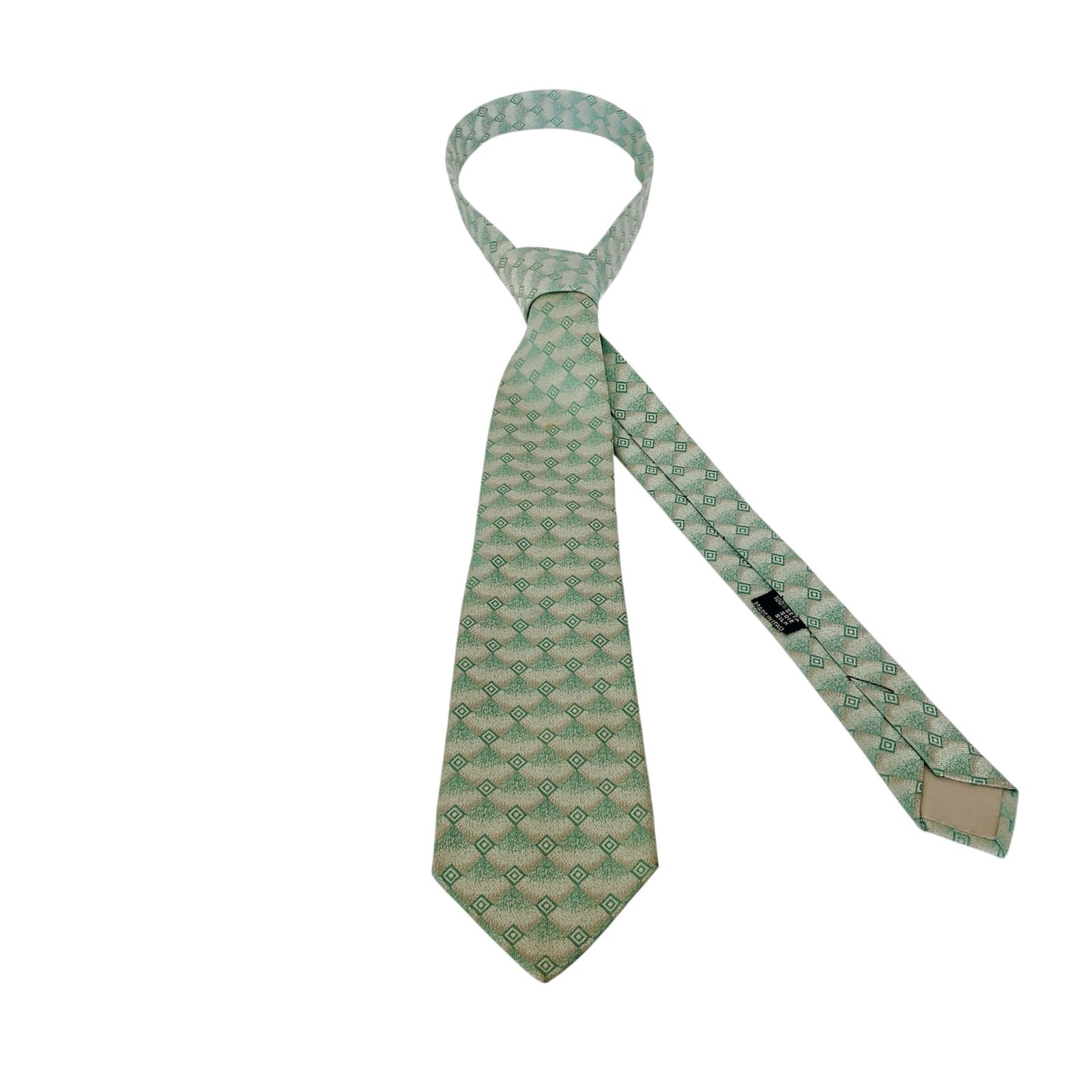 GIANNI VERSACE ジャンニ ヴェルサーチ 格子模様 総柄 シルク ネクタイ 大剣巾7.5cm グリーン エメラルド ビジネス メンズ イタリア製 Gianni Versace - GIANNI VERSACE ジャンニ ヴェルサーチ 格子模様 総