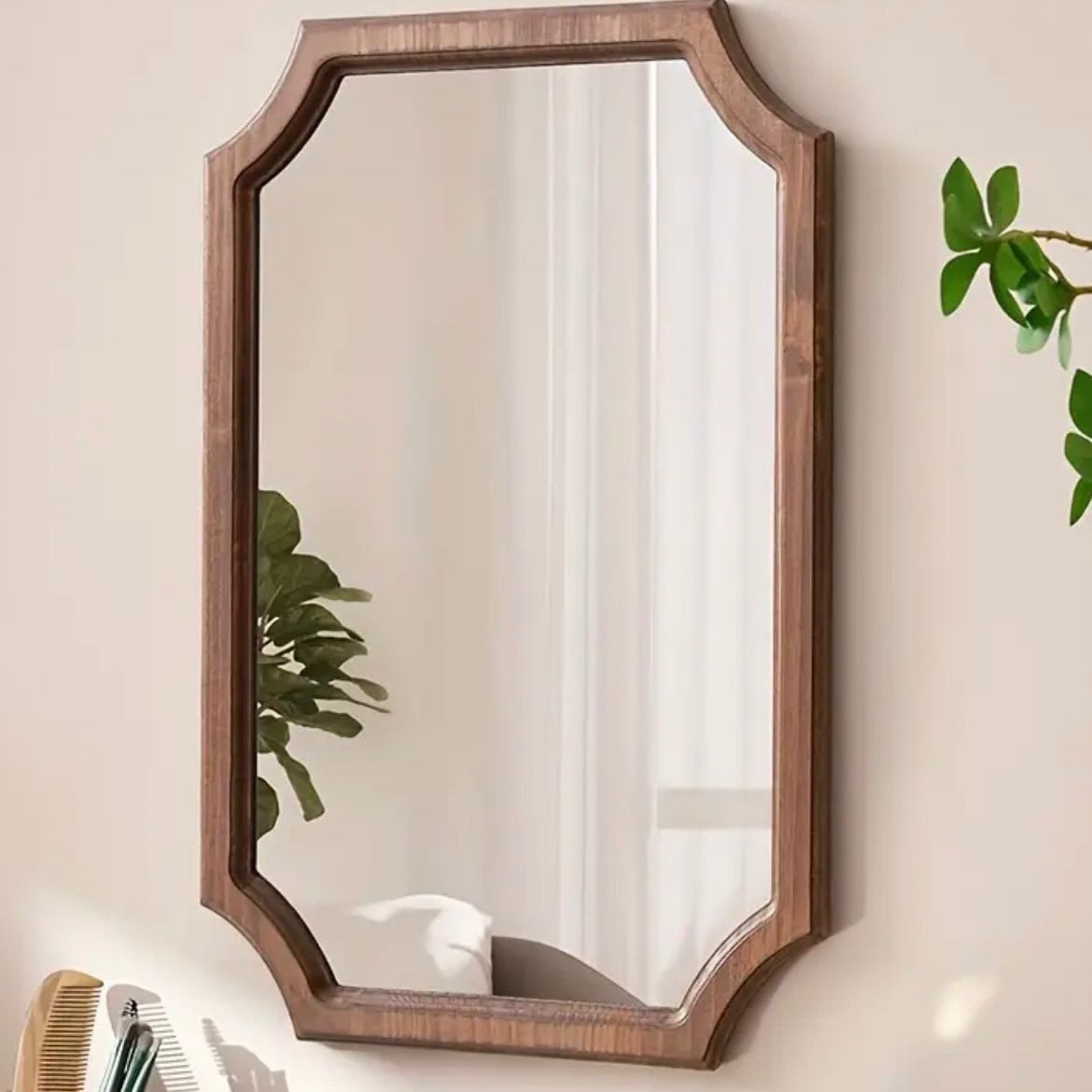 鏡 壁掛けミラー 木製 フレーム 北欧 長方形 ミッドセンチュリーデザイン ヴィンテージ調 研磨仕上げ リビング バスルーム ダイニング 書斎 壁掛け鏡 モダンインテリア 室内装飾 洗練された鏡面 インテリアアクセント 多用途 自宅用 プレゼント フレーム付き