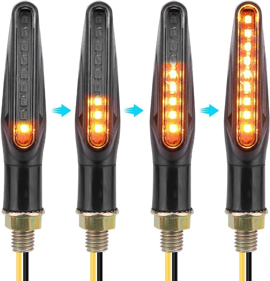 LED ウインカー eマーク ウインカー 流れるウィンカー 4個セット12V シーケンシャルウインカー バイク バイク アンバーで流れる点灯 ウィンカー専用 汎用 抵抗付く kemimoto 高輝度 IP67防水 オー