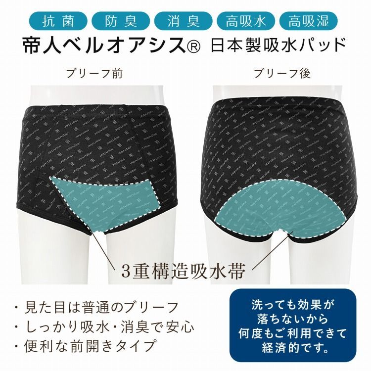 メンズ　ブリーフ　Mサイズ　３点セット　日本製　失禁パンツ　自立　安心　尿もれ 失禁パンツ 男性用 ブリーフ 綿 紳士 メンズ 300cc 300ml 大
